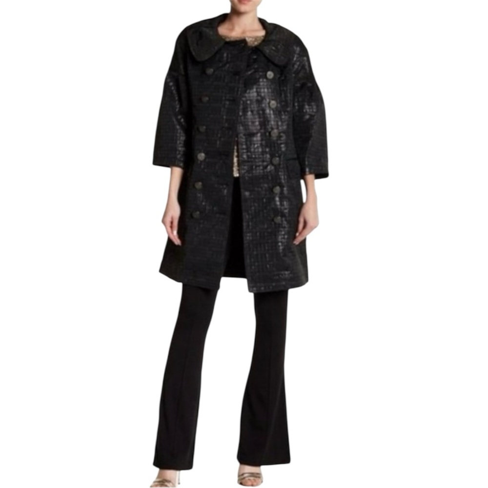 VERTIGO PARIS | Black Double Breasted Novelty Trench Coat Jacket Size Small
